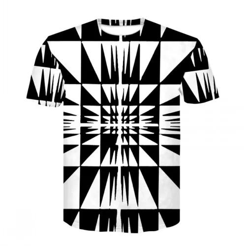 Футболка с короткими рукавами в черно-белую клетку с объемным рисунком тоннеля, летняя футболка в стиле хип-хоп с забавным персональным принтом для мальчиков - Цвет: picture color
