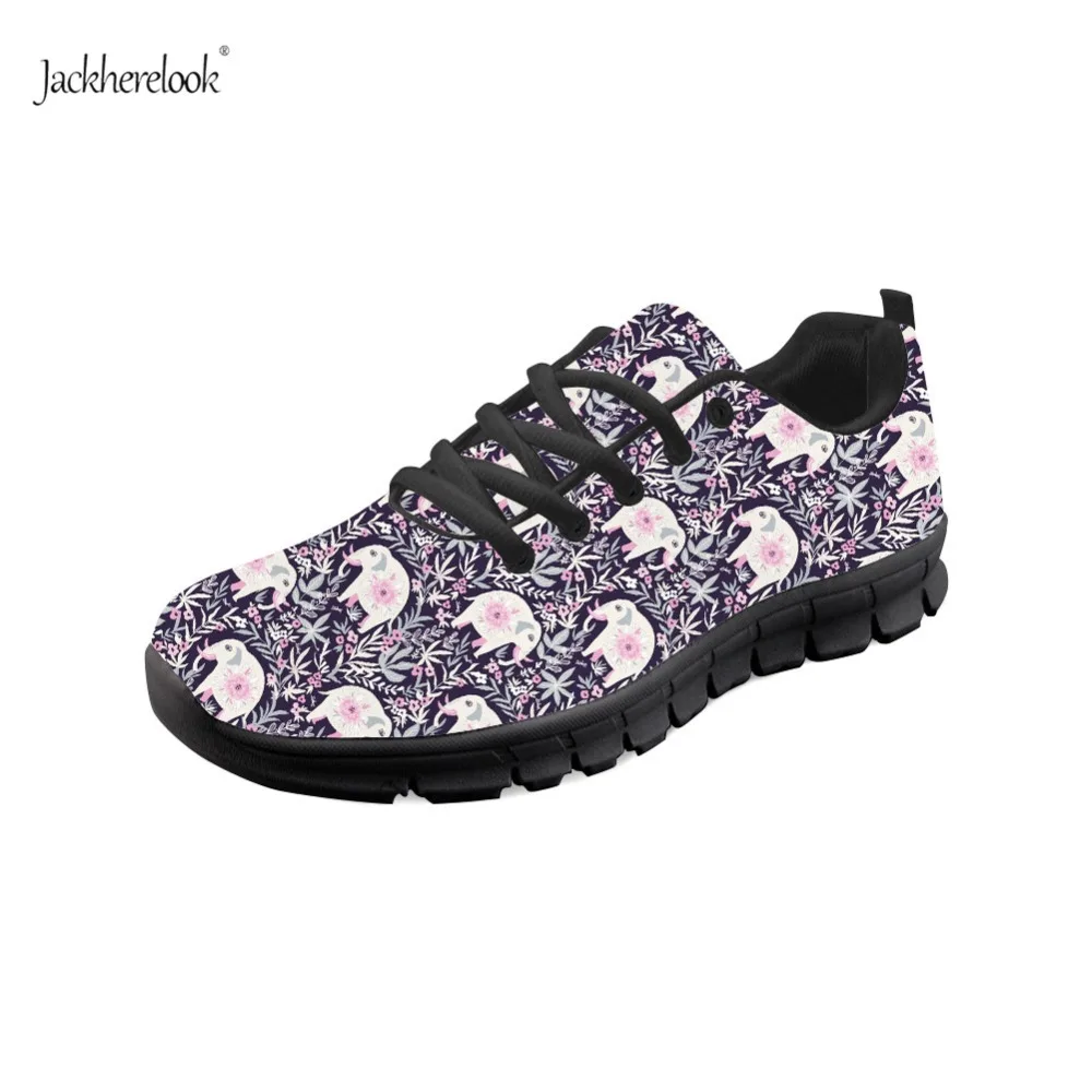 

Jackherelook 2019 Women Floral Elephant Sneakers Black Flat Shoes Female Classic Breathable Mesh Running Shoes Lady Casual Shoes