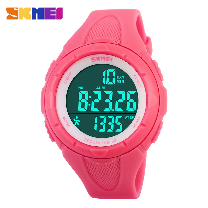 

SKMEI 3D Pedometer Women Watch Chronograph LED Display Sports Watches Girls For Gift 50M Waterproof Fashion Wristwatches 1108