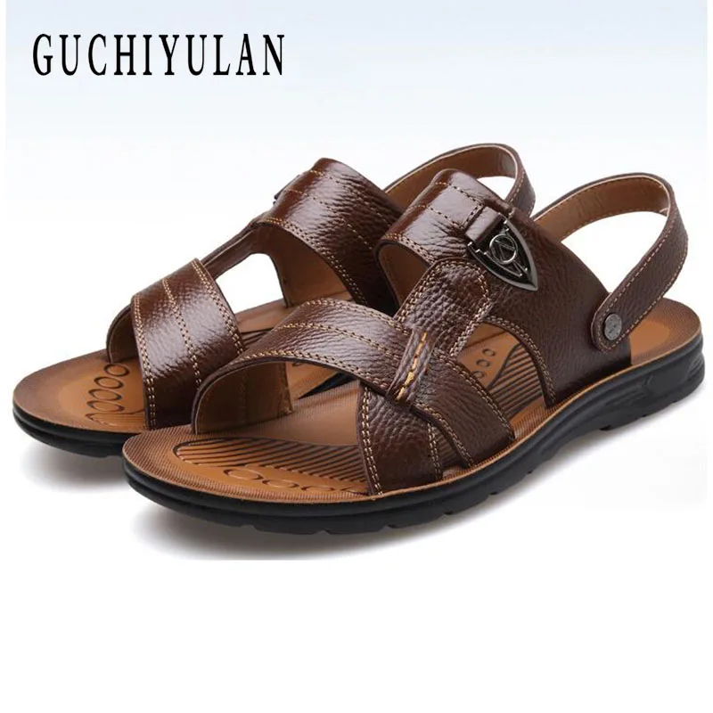 

New Men Sandals Genuine Leather Summer Non-slip Men's shoes Outdoor Breathable Beach Shoes Men Flip Flops Big Size 46 47 48 49