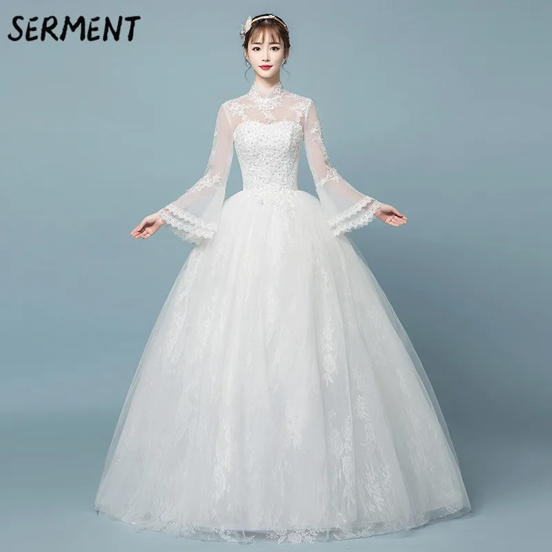 

30% Discount 2019 New Wedding Lace Tail Long Sleeve Aristocratic Elegant Bride Print Explosion Wedding Dress