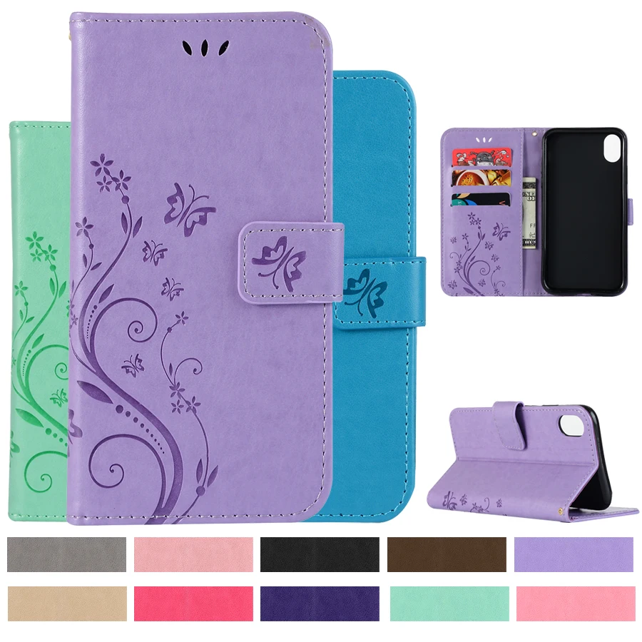 

New for iPhone Xs Max Case Flip Wallet Luxury Emboss Leather Folding Folio Back Cover apple 4 5s SE 6 6s 8 7 Plus XR funda stand