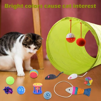 

21 Pcs Cat Toys With 1 Way Tunnel Ball Mice Fish Snake Interactive Feather Teaser Cat Interactive Toys Set For Catnip Refill C