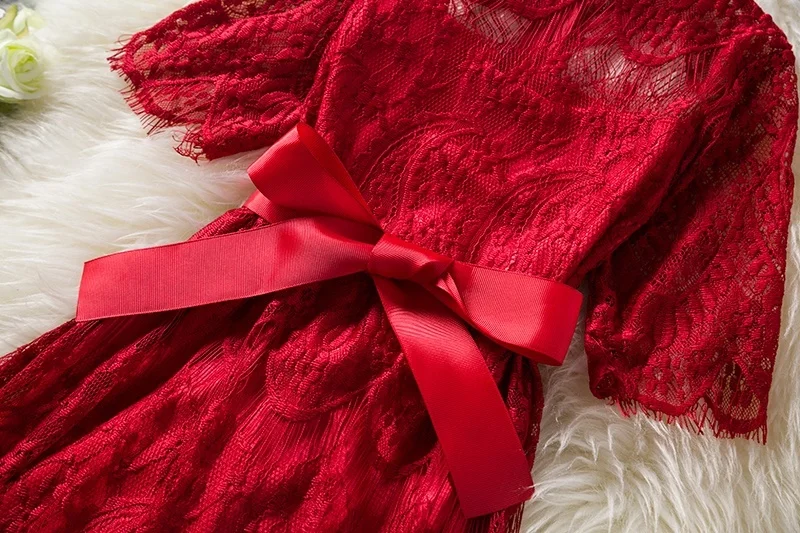Рождественская Одежда для девочек красное рождественское платье-пачка новогодний костюм для девочек 3, 4, 5, 6, 7, 8 лет кружевное платье принцессы для дня рождения