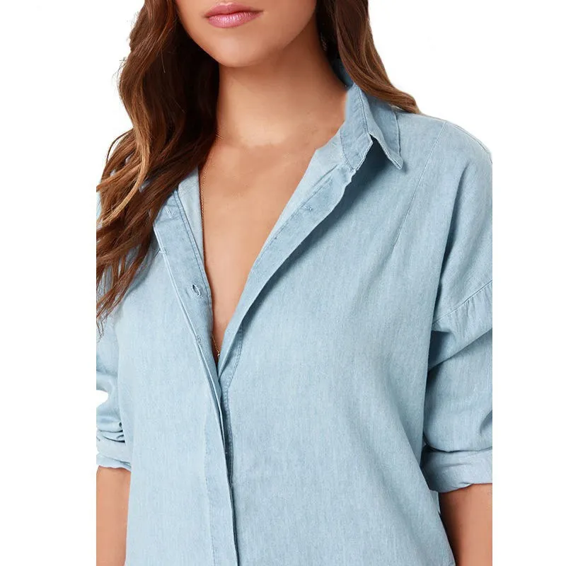 Women's Shirt Shift Denim Dress Solid Loose Jeans Mini Dress Sexy Casual Dress