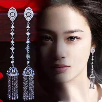 

LXOEN Bohimian Cubic Zirconia Drop Earrings For Women Luxury Multi-layer Tassel Silver color Long Earrings For Party Earings