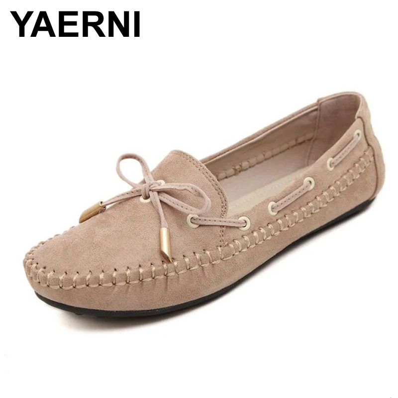 YAERNI/Женская обувь на плоской подошве; повседневные лоферы с бантом; Милые яркие цвета; обувь на плоской подошве; однотонная Летняя обувь; женские мокасины; женская обувь размера плюс