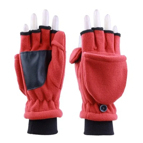 Перчатки без пальцев с откидным верхом из флиса, Мужские рукавицы с теплоизоляцией для бега, пешего туризма, езды на велосипеде, унисекс, с откидной крышкой - Цвет: Красный