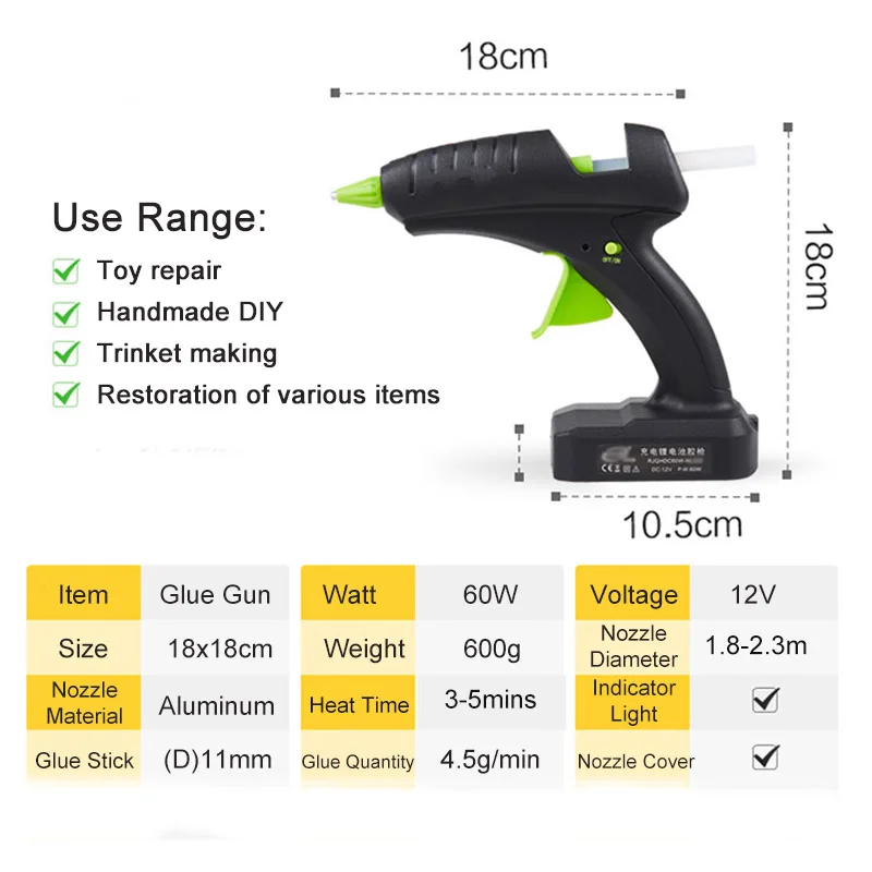 12 в 60 Вт Беспроводная литиевая батарея термоплавкий клеевой пистолет Профессиональный инструмент для ремонта DIY перезаряжаемый клеевой пистолет