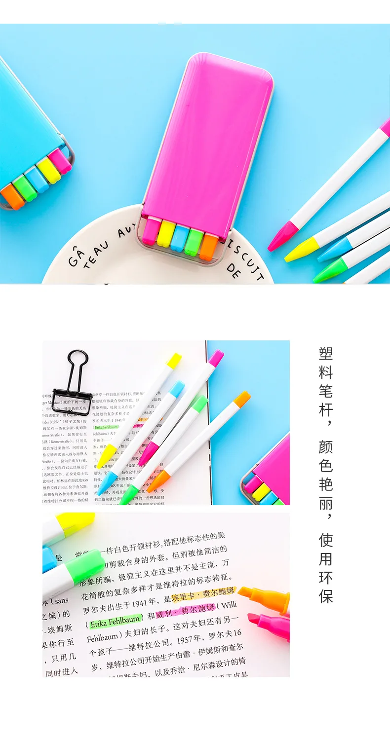 5 шт./лот, яркие цвета, маркеры, Флуоресцентные Ручки, маркеры для маркировки студентов, офисные школьные принадлежности, японские канцелярские принадлежности