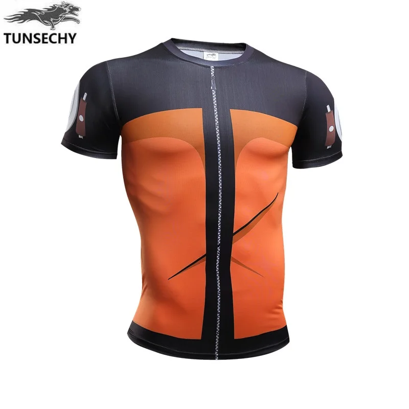 

TUNSECHY Naruto flag wood kakashi Payne nara deer pill Sasuke round collar short sleeve compression tight T-shirts free shipping