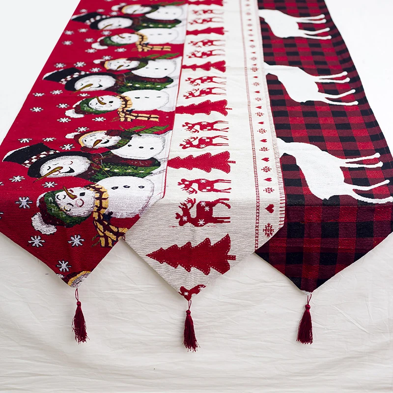 

Embroidery Table Runner Christmas Tree Elk Snowman Tablecloth Table Cover Xmas Decorations For Home Dining Christmas Party Decor