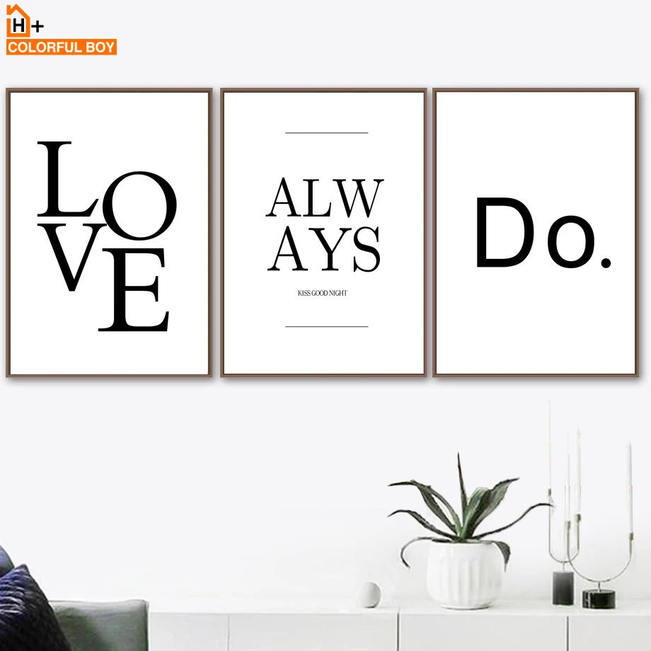 COLORFULBOY Word Canvas Art Print Modern Black White Quotes Posters And