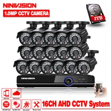 16ch AHD CCTV System 1.0MP 2000tvl DVR Kit 16CH AHD 1080P DVR 16pcs 720p CCTV Cameras PC&Mobile View Plug And Play 2TB HDD