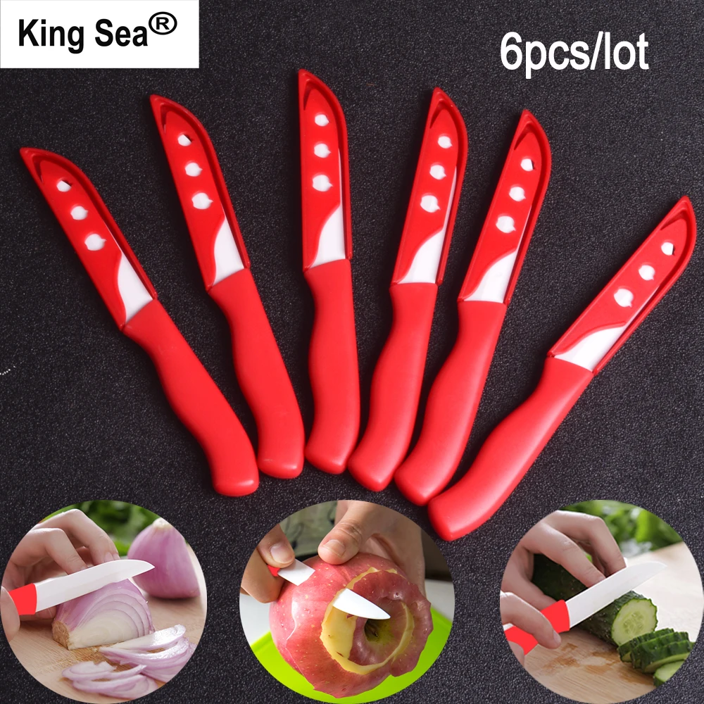 

King Sea 6pcs/lot Mini Ceramic Paring Knife High Quality Ceramic Fruit Vegetables Knives 3 inches Utility Knife Kitchen Knives