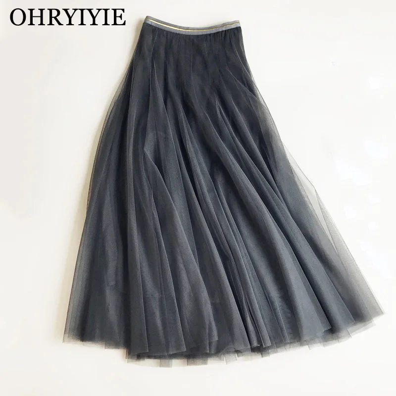 OHRYIYIE/весенне-осенняя Женская фатиновая юбка,, эластичная высокая талия, модная длинная Лоскутная юбка-пачка, Солнцезащитная Пышная юбка, Длинная женская юбка