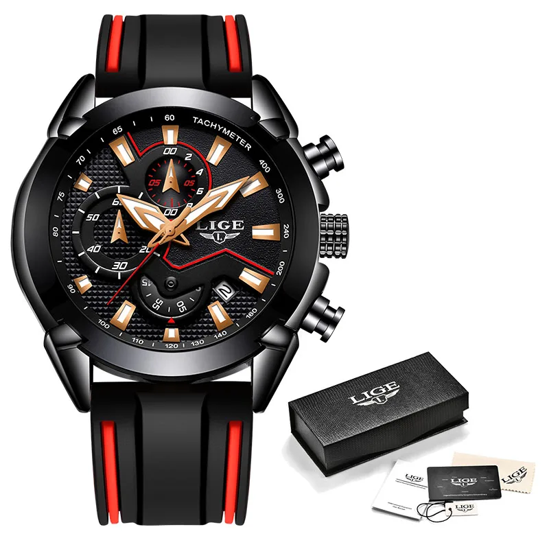 Горячая подарок часы мужские роскошные брендовые LIGE Хронограф Мужские спортивные часы водонепроницаемые мужские часы кварцевые мужские часы reloj hombre - Цвет: All black