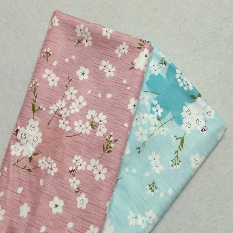 

160cm Width Graceful Blooming Blue & Pink Japan Sakura Flowers Printed Cotton Fabric Bedding Quilting Clothing DIY fabric