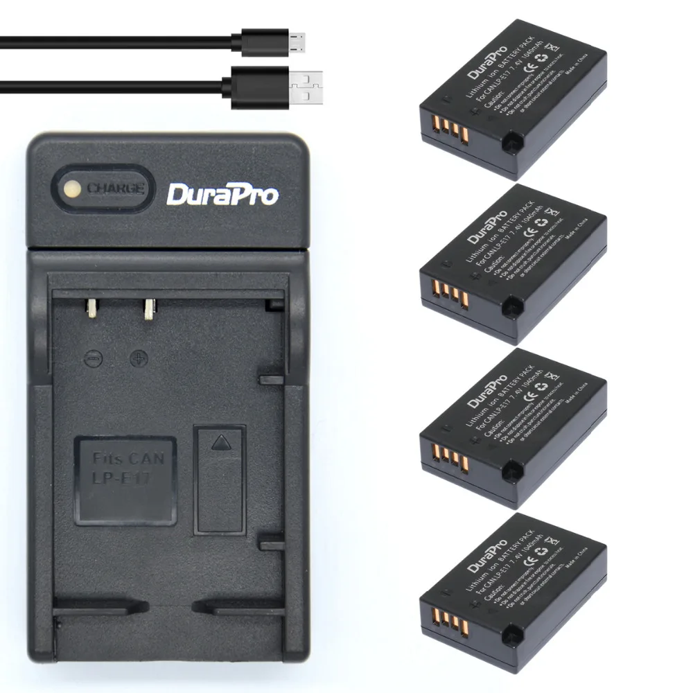 4pc 1040mAh LP E17 LPE17 LP E17 Rechargeable Battery + USB Charger for