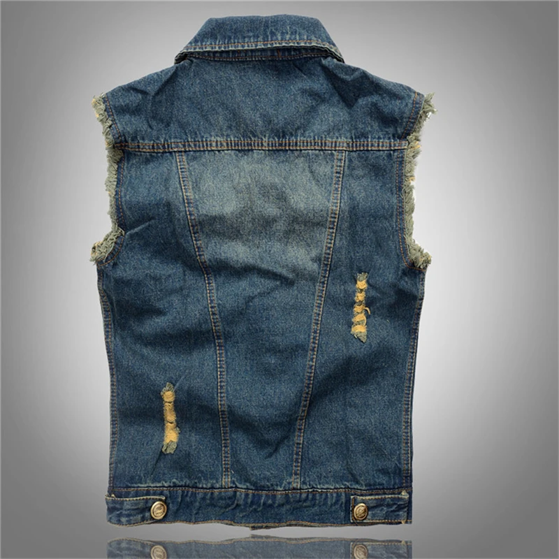 2019 high-grade Brand Vest Male Sleeveless cotton soft comfortable Jackets Hole Jeans Waistcoat 80s Vintage Men's Denim 6XL
