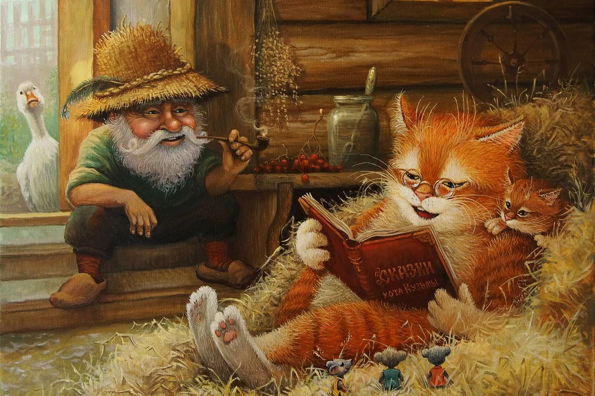 Tales Of The Cat Kuzma Alexander Maskaev Art TMC629 custom wall art fabric poster (frame available) room decoration home decor | Дом и сад