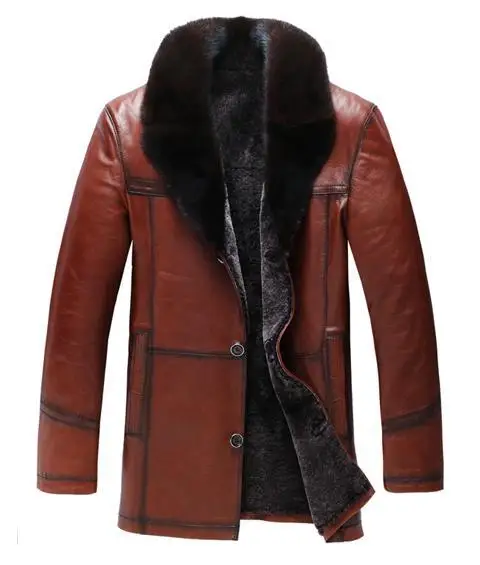 New 2013 4XL Winter Mens Coats fur liner Genuine Leather Pea Coat Men ...