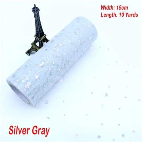 Блестящий рулон тюля с блестками 10 ярдов 15 см катушка пачка свадебное украшение Bady душ органза лазер DIY ремесло день рождения принадлежности - Цвет: Silver gray 10yards