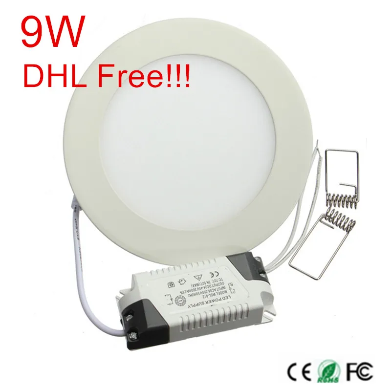 

20pcs/lot DHL Free Ultra Bright 9W AC85-265V Led Ceiling Recessed Downlight Round Panel light Led Panel Bulb Lamp Light