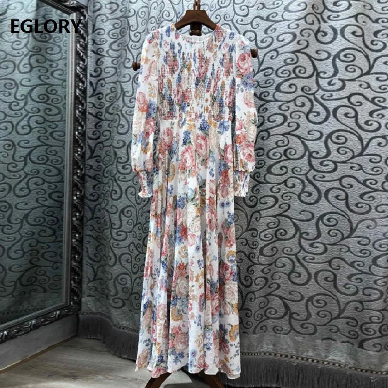 

100%Cotton Long Dress 2019 Autumn Fashion Long Party Evening Vestidos Women Vintage Flower Print Long Sleeve Maxi Dress Festa