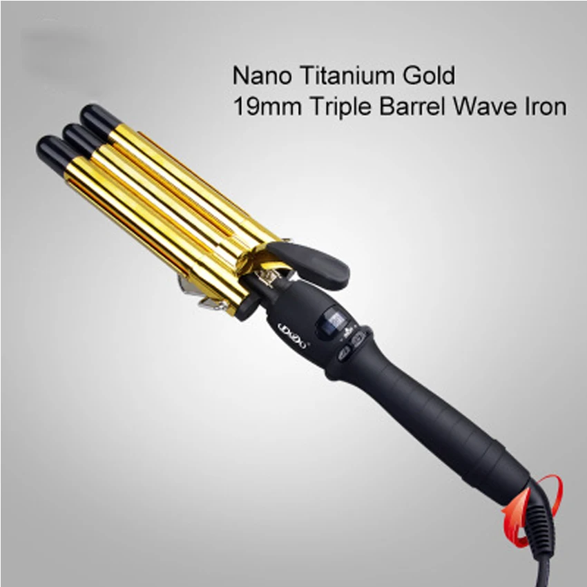 

Professional LCD Digital Ceramic Electric Golden Hair Curlers Triple Barrel Waver Curling Irons Hairdressing Tool Curly Magic