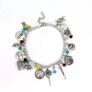 

dongsheng 12pcs/Lot Game Of Throne Unisex Charm A Bracelet Targaryen Dragon Crystal Dangles Bracelets Wolf Head Lion Punk Style