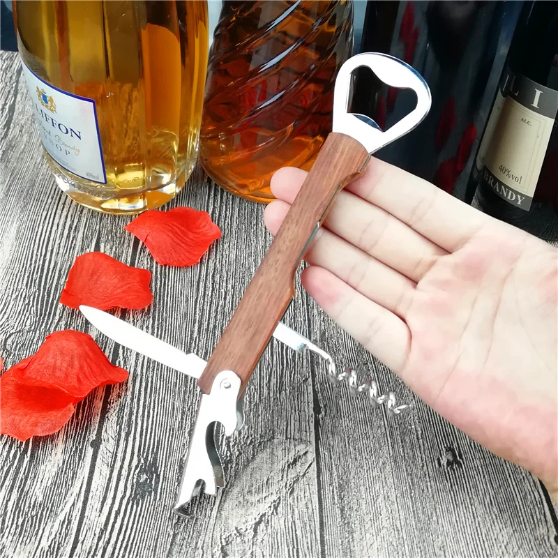 Деревянный многофункциональный нож для вина штопор для винных бутылок можно гравировать упаковка в подарочной коробке