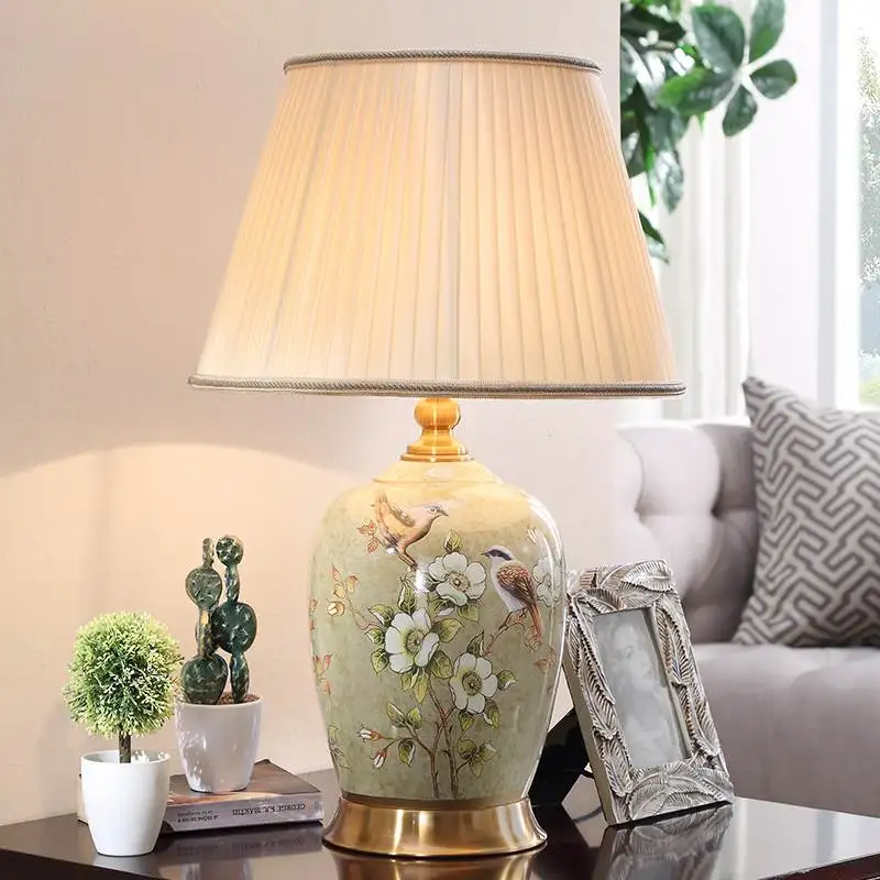 

Modern Table lamp Ceramic drawing Flower bird ceramic Desk Lamp China Reading Bedroom Luminaria Led Study Home lighting G571