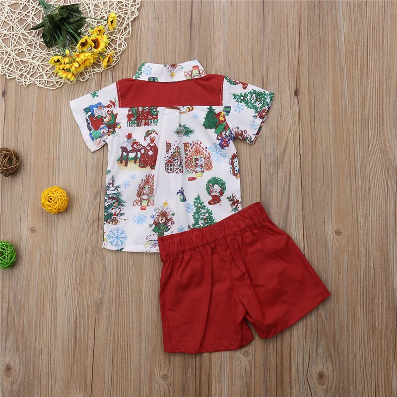 Брендовый комплект одежды на Рождество; одежда для маленьких мальчиков; футболка; блузка; топ+ шорты; летняя пляжная одежда на Рождество
