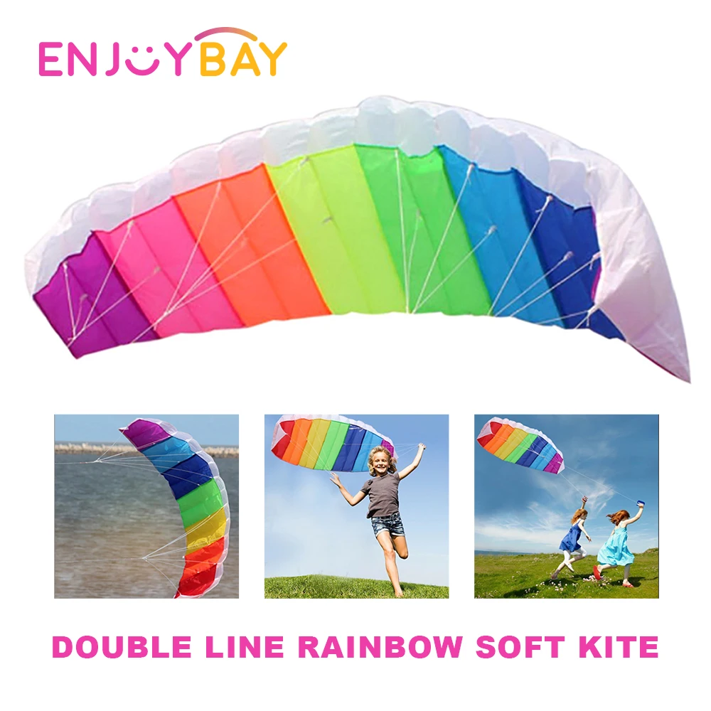 

Enjoybay Rainbow Stunt Kite for Kid Adult Outdoor Dual Line Stunt Parafoil Parachute 1.4m/2.7m Flying Rainbow Kitesurf Beach Toy