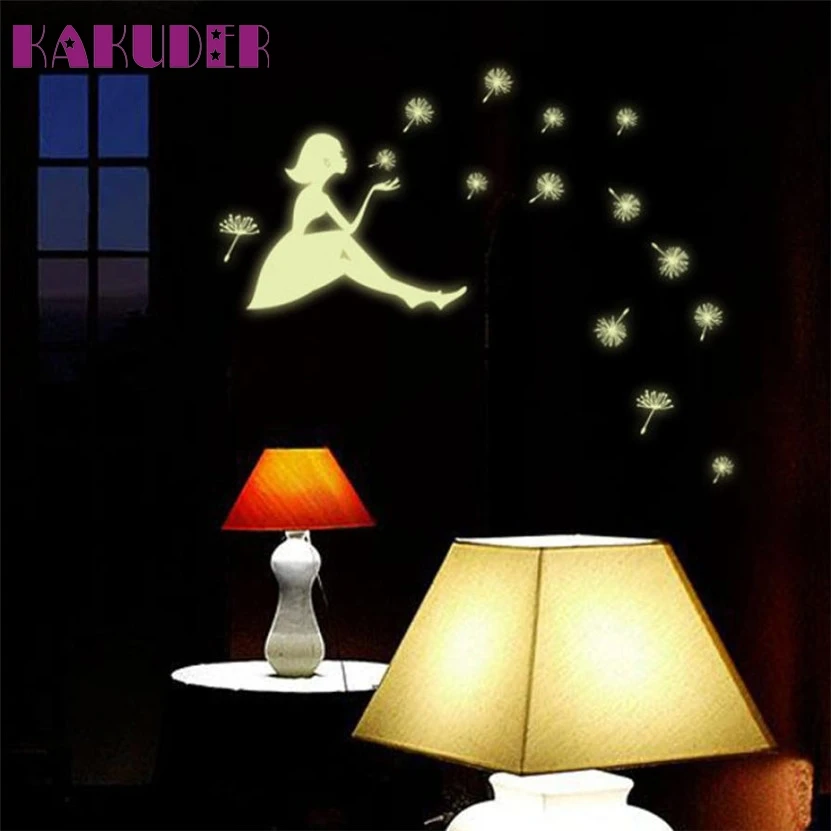 

2019 Dandelion Girl Luminous Cartoon Kids Removable Vinyl Wall 3D Sticker #30