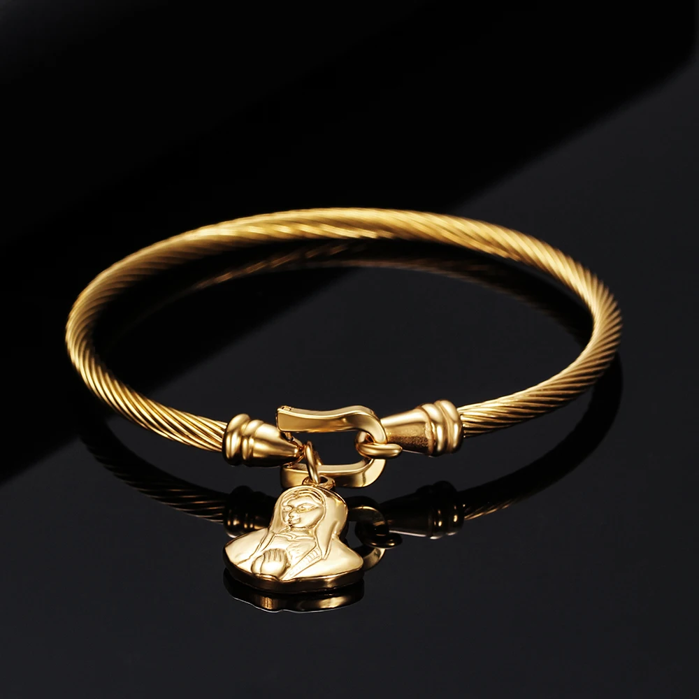 Gold-color Cuff Charm Bracelets& Bangle For Women Stainless Steel Wire Pulseira Jewelry