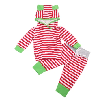 

New baby boy clothes set Autumn and spring with hood long sets 2017 children red Stroped Xmas Cothing Set
