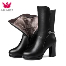 2017 winter new genuine leather women boots thick with Gaotong women's motorcycle boots Large size 35-40 warm women snow boots 2017 winter new genuine leather women boots thick with Gaotong women's motorcycle boots Large size 35-40 warm women snow boots