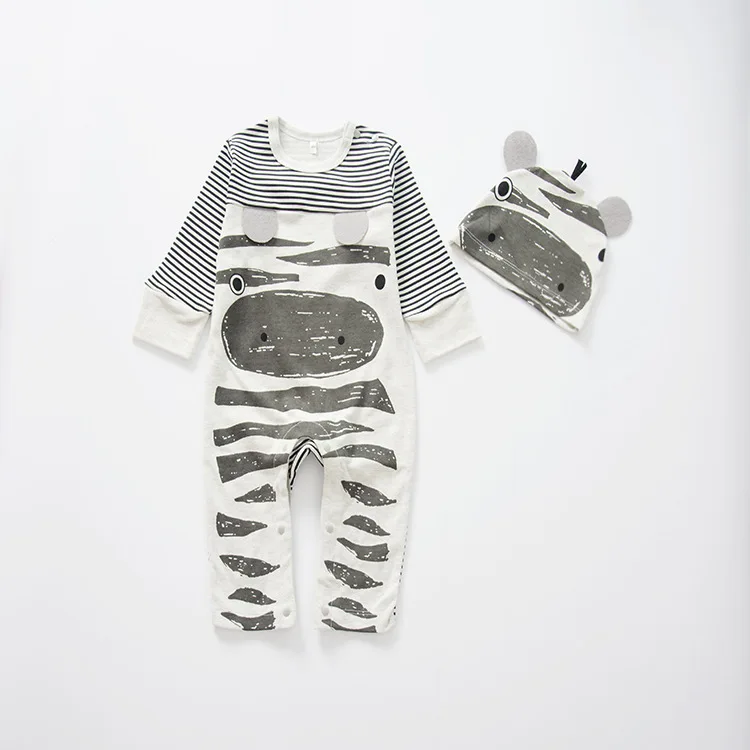 Новая модная весенняя одежда для новорожденных с рисунком ропмера, с длинными рукавами, Зебра Корова, одежда с принтом для маленьких мальчиков и девочек хлопковая одежда для сна детские комбинезоны