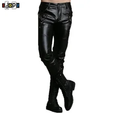 Новые осенние и зимние мужские кожаные брюки, мотоциклетные облегающие брюки из искусственной кожи, Размер 27-36, черные брюки для бега для мужчин