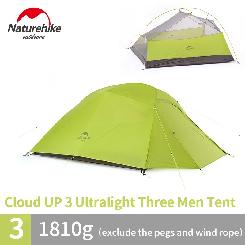 Naturehike Cloud Up Series 1 2 3 человек Сверхлегкий тент 20D силиконовый тент двухслойный Открытый Кемпинг туристический тент с бесплатным ковриком - Цвет: 3 Man 20D green