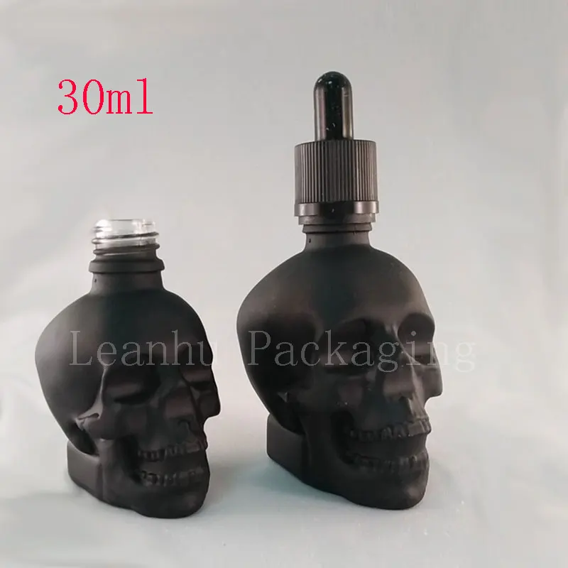 30ml Empty Black Skull Shape Dropper Glass Bottles, 30cc Perfume Oil