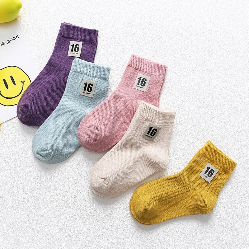 

5 Pair=10PCS/ Children Socks Spring Autumn Soft Cotton Polka Dots Plain Stripes Kids Girls Boys Children Socks For 1-12 Year