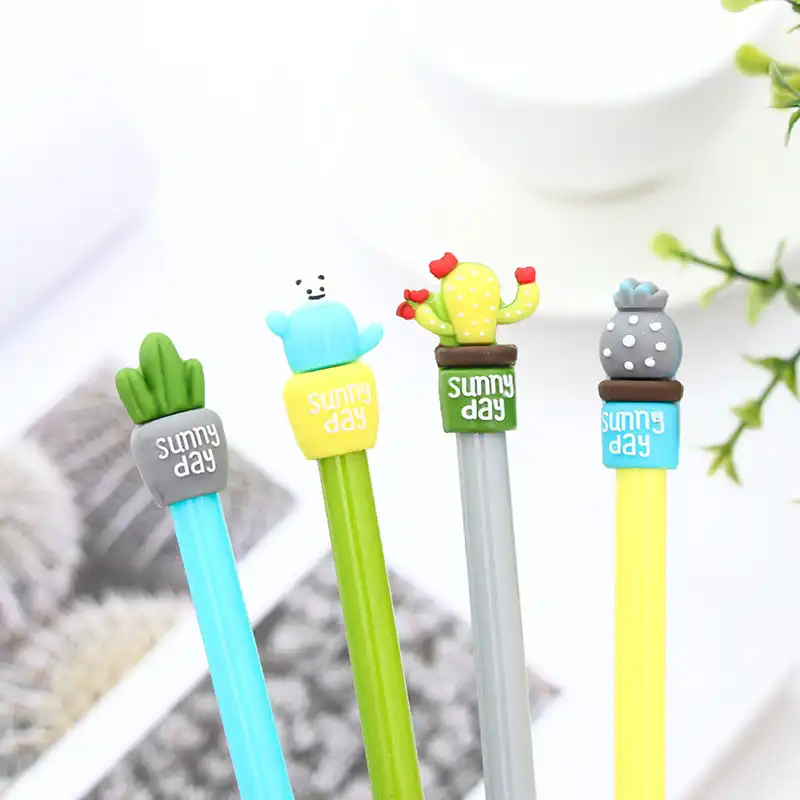 5 Pcs Cute Cactus Gel Pens Kawaii Green Plants Neutral Pen Promotional Gifts