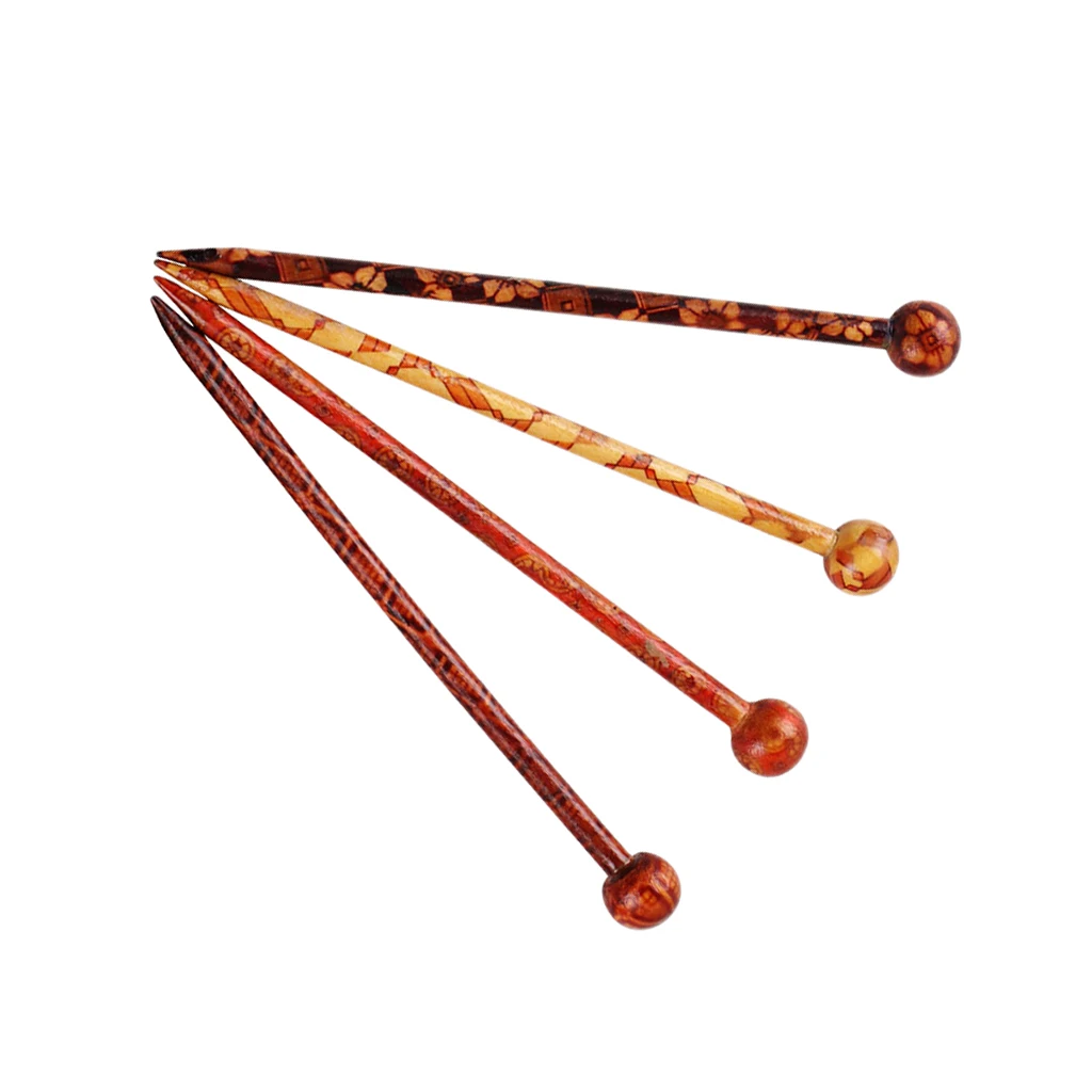 4 Pcs BOHO Style Printed Wooden Hair Pin Stick Women Lady Hair Chopstick Sandalwood Hairstick 13cm for Wedding Prom Bridal