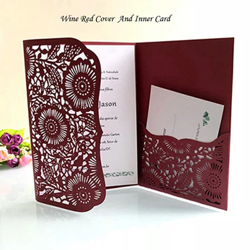 50 шт карманная лазерная резка свадебные пригласительные открытки с открытка RSVP поздравительные открытки персонализированные вечерние бизнес-украшения 5 цветов - Цвет: Cover And Inner Card