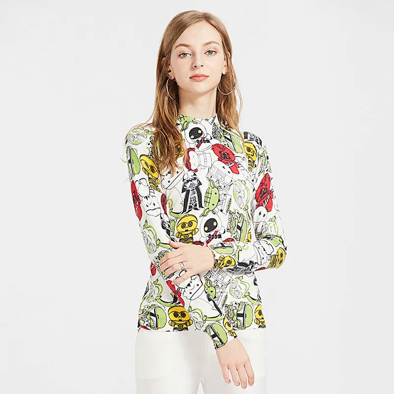 

Painted Print 2018 New Winter Women Sweaters Fashion Turtleneck Long Sleeve Pullovers Loose Knitted Sweaters Female Jumper Tops