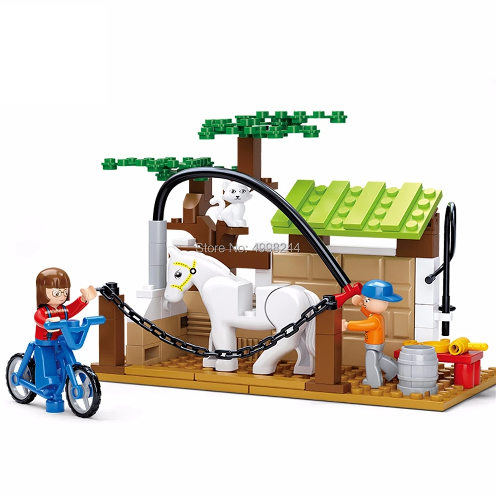 

sluban 0557 110pcs city happy farm animal horse care station building blocks Bricks Toy