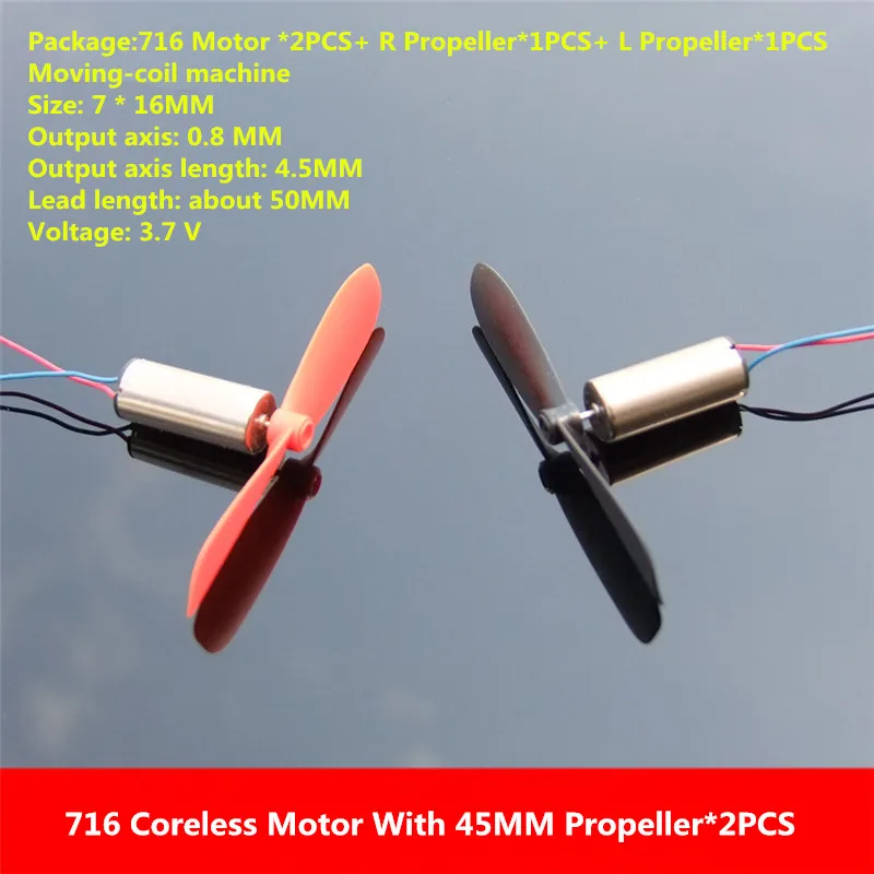 2PCS/LOT DM009 716 Coreless Motor With 45mm Propeller Moving-coil machine Model Four-axis aircraft motor Output axis 0.8 MM |